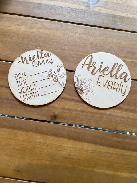 Floral Engraved Birth Announcement