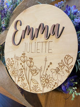 Load image into Gallery viewer, 3D Wooden Name Announcement with Engraved Wildflowers
