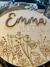 Load image into Gallery viewer, 3D Wooden Name Announcement with Engraved Wildflowers
