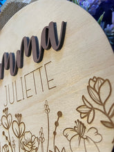 Load image into Gallery viewer, 3D Wooden Name Announcement with Engraved Wildflowers
