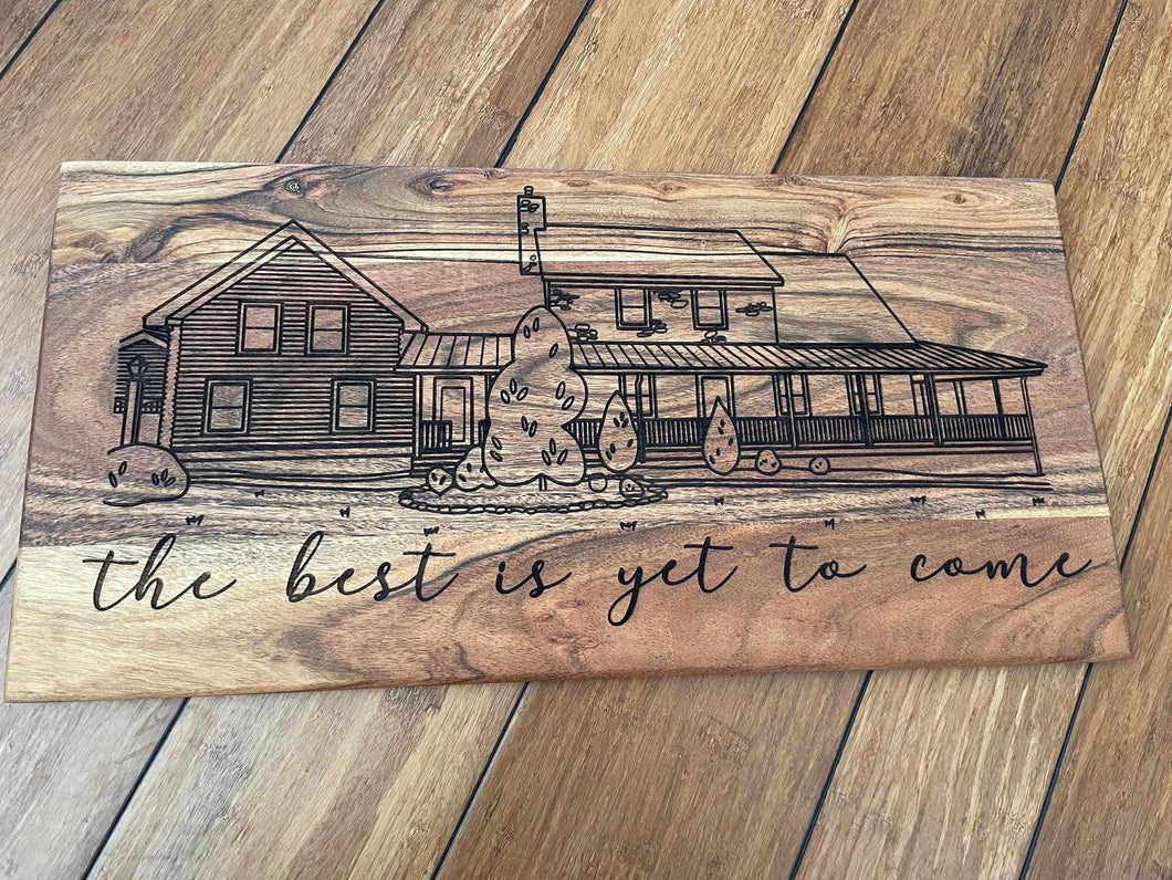Engraved House on Acacia Board